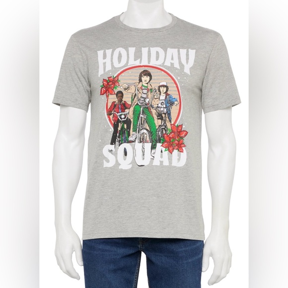 Netflix Other - NWT STRANGER THINGS Gray Graphic Tee Shirt HOLIDAY SQUAD Size XXL Christmas